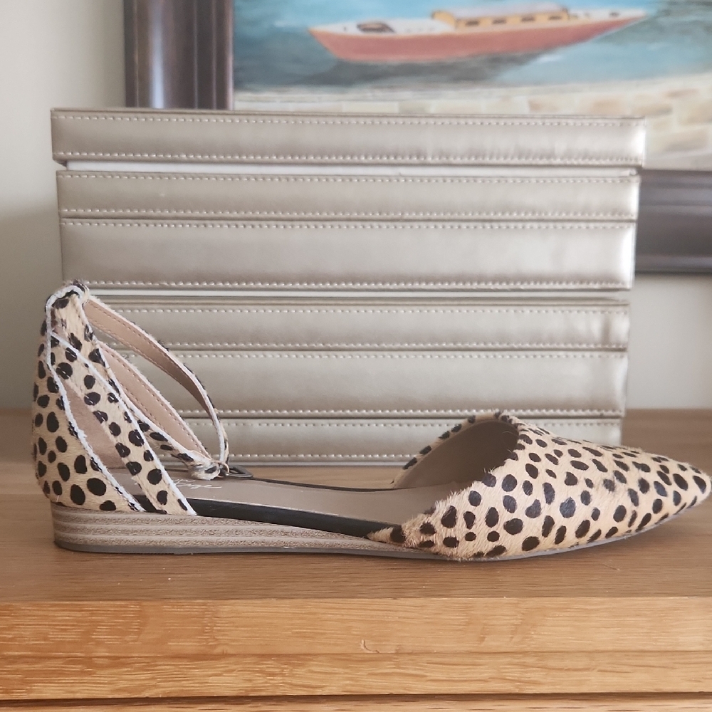 Crown Vintage Animal Print Flats with Perforated Design and Ankle Strap